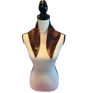Vintage Jean Pierre Robin Square Scarf Silk Brown Autumn Leaves Geometric 19 in
